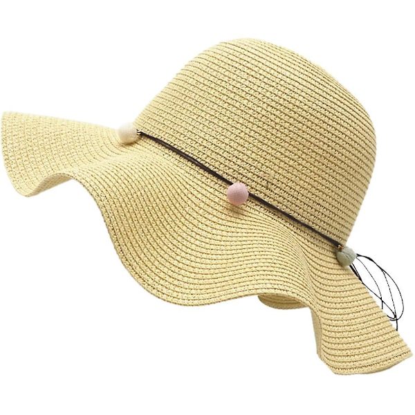 Kvinnors Halmhatt Bred Brätte Strand Solhatt Fällbar Stor Dam Floppy Naturlig Pappersflätad-Khaki