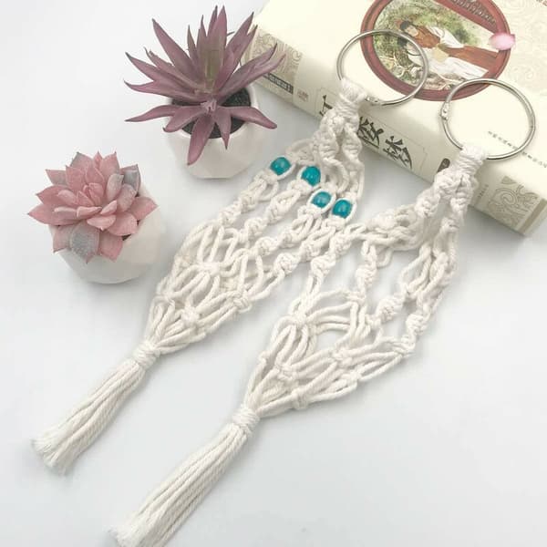 Set med 2 mini macramé-växtupphängningar för vägg, entré, hemmakontor