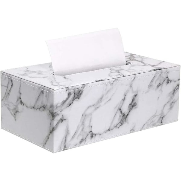 Rektangulär PU-läderdispenser för hem, kontor, surfplatta (vit marmor) 24x12x9cm
