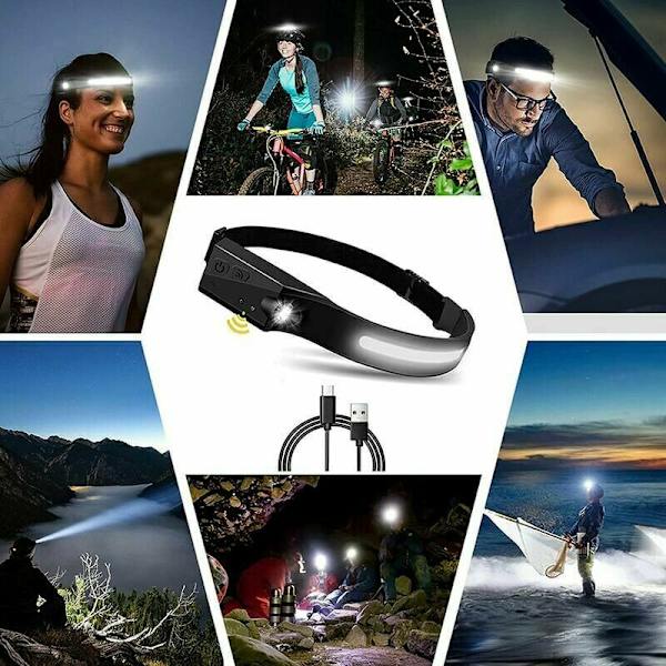 JOORRTHuvudlampa, USB-laddningsbar 230° COB LED-strålkastare med rörelsesensor och vattentät strålkastare [Energiklass A+]