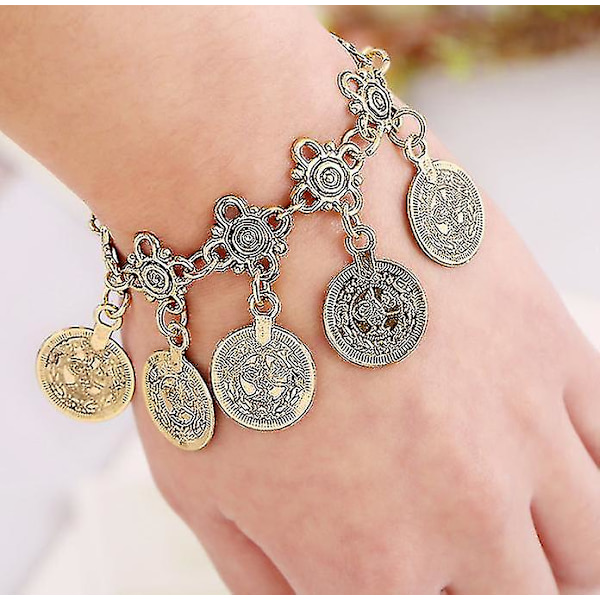 Party Hippy Boho Beach Turkiska Smycken Guld Färg Mynt Vintage Bohemia（S025 Silver färg）