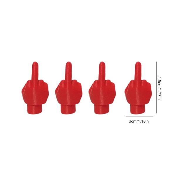 Middelfinger Ventilstamme Hætte mængde (4) \"Flip Off\" hjul dæk stamme dæksel Prank Gave（Rød）