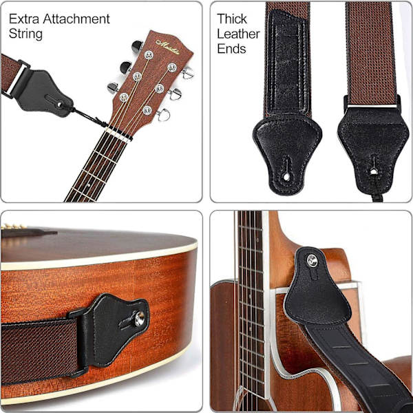Justerbar bomullsrem för gitarr Elektrisk gitarr axelrem Bekväm gitarrrem med 3 plektrumhållare för akustisk elektrisk folk gitarr bas gitarr