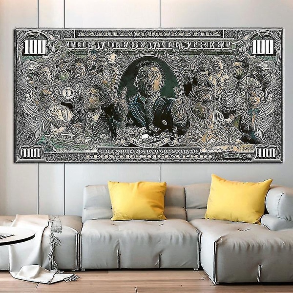 Dukmålning Graffiti Street My Art 100 Dollar Wolf Of Wall Street Poster Väggkonst Ingen Ram（40x80cm,Stil 2）