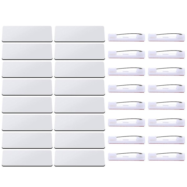 16 stk Navneskilt Blanke Navneskilt DIY Blankt ID-kort Sublimering Navneskilt med Pin-bakside for Kontor (7,6X3,8cm, Hvit)