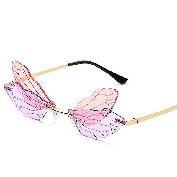 Women Sunglasses Frameless Cut Edge Dragonfly Wings Funny Ball Glasses