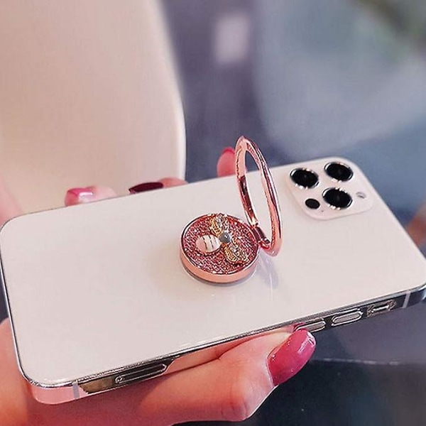 Ringholder Mobiltelefon Ringholder 360 Roterende ringholder (sølvbi), legeret emaljebi, kompatibel med smartphones
