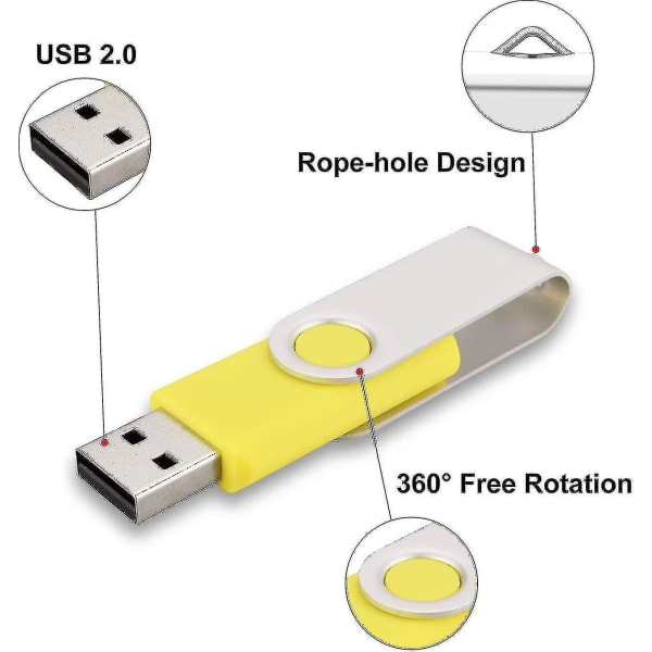 10 Pack USB Flash Drives USB 2.0 Thumb Drive Bulk Pack Kääntyvä Memory Stick taitettu tallennustila Jump Drive Zip Drive (4 Gt, 10 Pack Keltainen)