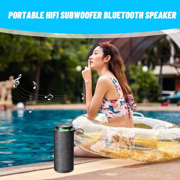 Bluetooth-högtalare, trådlös stereo dubbelparning, bärbar högtalare med HD Surround Bass-ljud för utomhus, camping, strand, sport, pool, dusch（Svart）