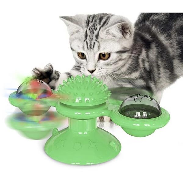 Vindkvarn Kattleksak Interaktiv Husdjursleksak Kattpussel Kattspel Leksak och Virvel Spinner Kattunge Tänder Borstning Husdjurstillbehör 1 Styck (Gul)