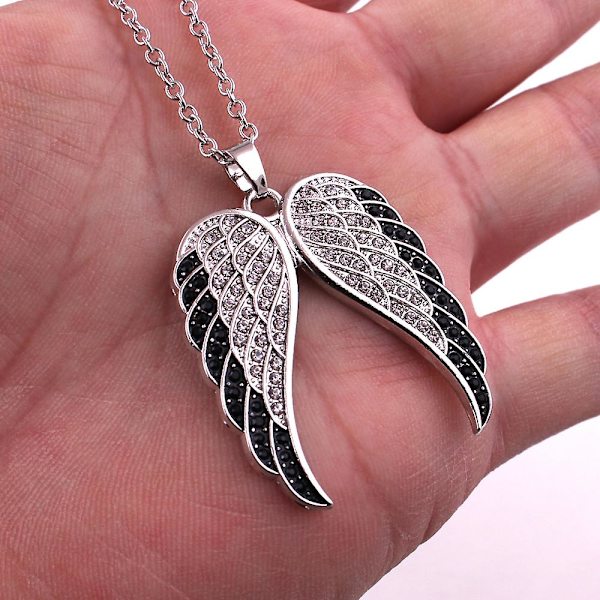 Sterling Silver Musta ja Valkoinen Timantti Enkeli Siipi Ripus Kaulakoru (1/2 cttw), 45.72cm