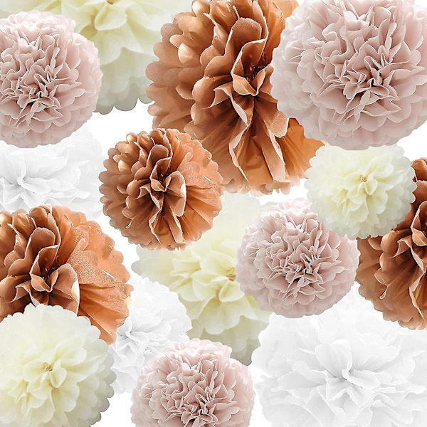 Silkespapper Pom Poms Pappersblomma 24st Dammig Rosa, Roséguld
