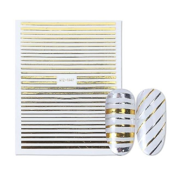 STZ G007 Guld 3d Nail Art Stickers raka böjda vågor Liners Stripe