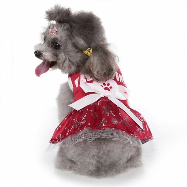 Hundkostym Halloween Kattkläder Jul Semester Temafest Snöflingaklänningar med rosett (XL)