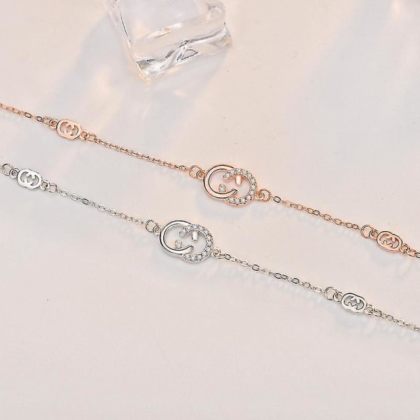 S925 Sterling Hopea Kirjain Kaksois C Rannekoru Naisten Niche Design Styl（Ruusukullan Väri）