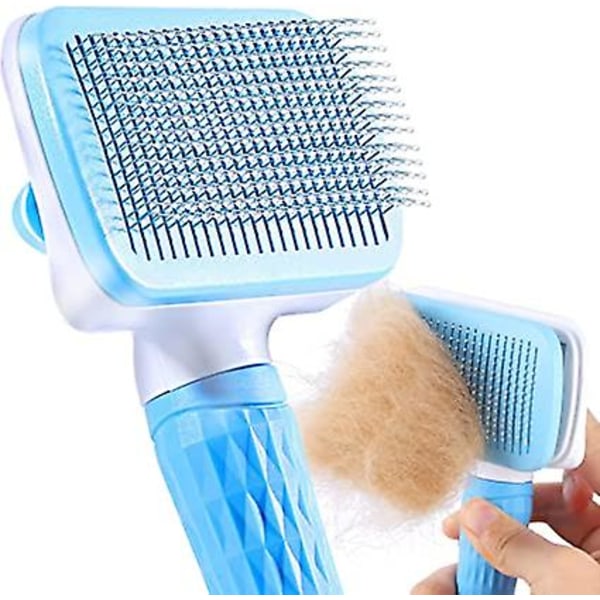 Pet Brush - Dog and Cat Brush - Pet Brush - Brush for Long and Short Hair - Cleaning Brush with a Button - Blue