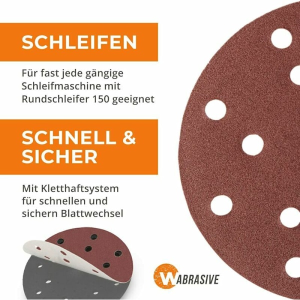 FlkwoH 150mm Slippapper & 150 Slippapper 150mm Självhäftande Slippapper 100 Korn 50 Slippapper Idealisk för Slipmaskin,Lonvrèe