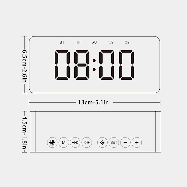3 i 1 väckarklocka digital klocka med Bluetooth-högtalare högtalare för PC spegel stor LED-display handsfree-samtal stöd kort AUX（svart）