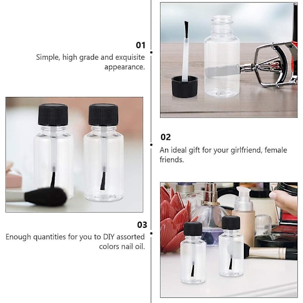 20 st 20 ml tomma nagellackflaskor med borste lock Cylindriska påfyllningsbara nagellackflaskor för nagelkonstprov