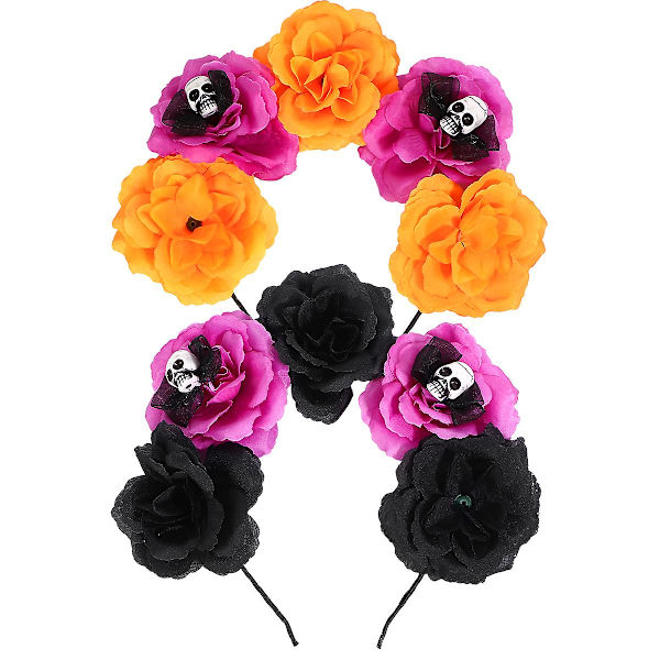 2 st Halloween Unika Skalle Skräck Simulering Blommor Huvudbonader Huvudband Huvudband för Fest Cosplay (18X3CM, som bilderna visar)