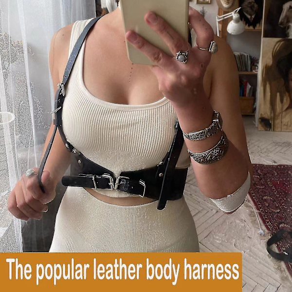Kvinnors Body Pu Läder Sele, Punk Bälte Smal Body Justerbar Hängslen För Klänningar, Body Korsett Tillbehör（aprikos）