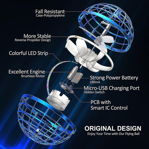 Flygande bollleksaker, Hover Orb, Globe Shape Magic Controller Mini Drone, Rgb Lights Spinner 360 roterande snurrande Ufo Safe