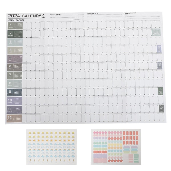 1 sett med årlig veggkalender, 2024 kreativ planleggingsveggkalender, daglig planleggingskalender (74,2X52,5CM, som vist på figur 1)