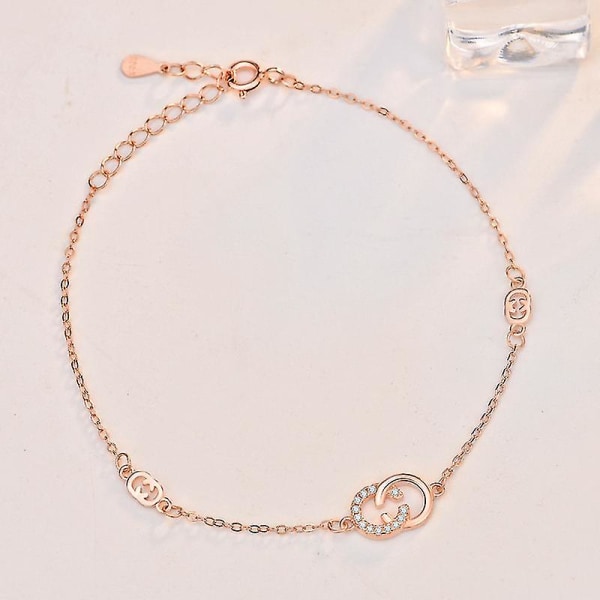 S925 Sterling Hopea Kirjain Kaksois C Rannekoru Naisten Niche Design Styl（Ruusukullan Väri）
