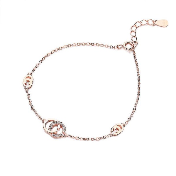 S925 Sterling Hopea Kirjain Kaksois C Rannekoru Naisten Niche Design Styl（Ruusukullan Väri）