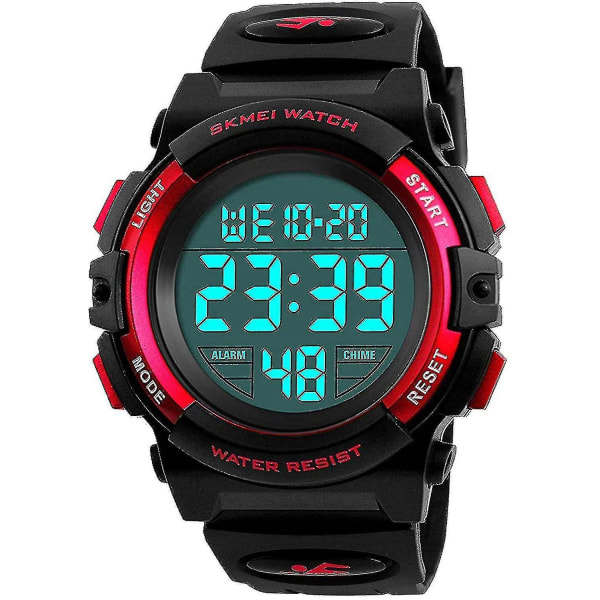Barn Digital Sports Watch för pojkar flickor, pojke vattentät casual elektronisk analog kvarts 7 färgglada LED-klockor_cc（röd）