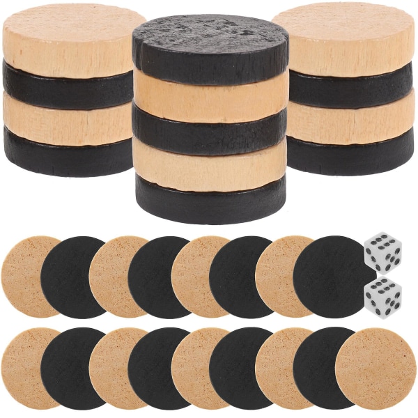 1 sæt backgammon-brætspil i træ-tilbehør (2.4X2.4X0.5CM, som vist på billedet)