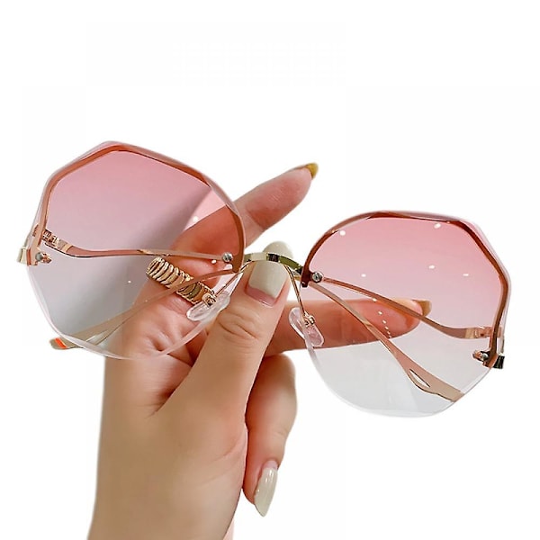 Klassiska damrimless solglasögon Damrimless solglasögon med överdimensionerade diamantformade linser Damrimless solglasögon i metall med diamantformade linser (pi