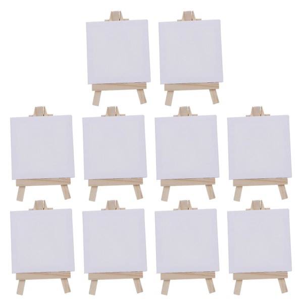 10 pakkauksen minikangaspaneeli, puinen maalausteline set maalaamiseen askartelumaalaukseen koristelulahjoihin ja lasten oppimiskoulutukseen (valkoinen) (M,)