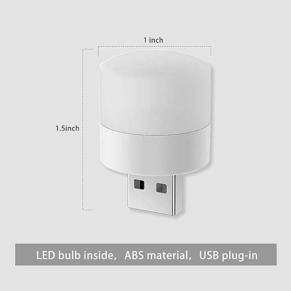 Usb-nattelys, energibesparende lys, kompakt LED-pære, bærbar belysning, omgivende belysning, dekorativ lampe, mini-usb-lys (hvid, 6 stk.)