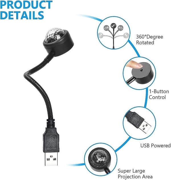 Usb-biltakslys, mini romantisk Usb Led-interiørbilbelysning med 4 farger_cc