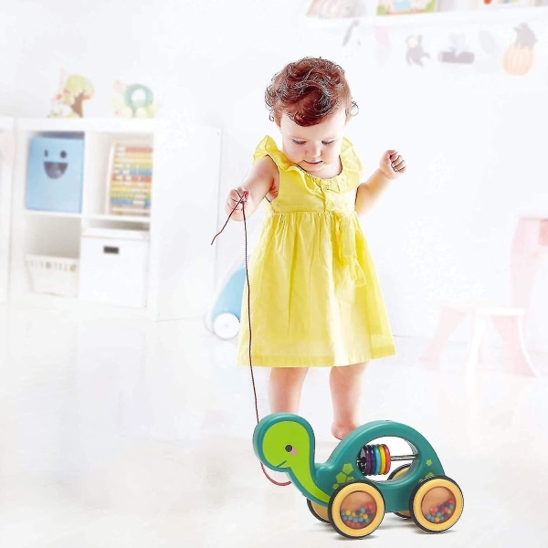 Push & Pull-leksaker för toddler , meddragbar baby med gummikantade hjul (sköldpadda)