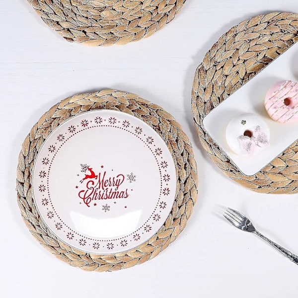 6 st 30 cm runda placemats av vattenhyacint, handgjorda placemats