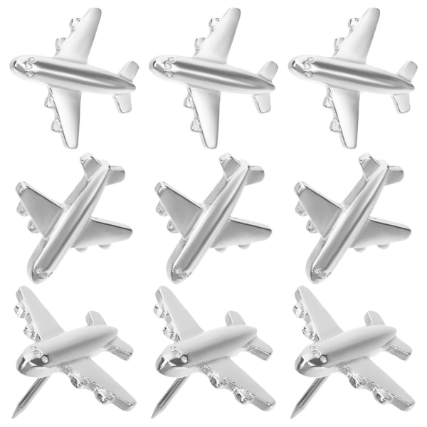 12-pakkaiset metalliset nastat Lentokoneen muotoiset nastat Suloiset painonastat Koristeelliset painonastat (2X2cm, hopea)