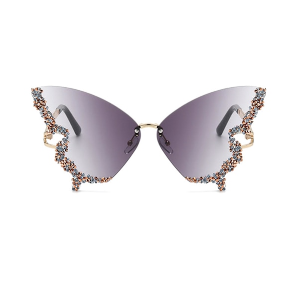 Luksus Diamant Sommerfugl Solbriller Kvinder Vintage Rammeløse Overdimensionerede Rhinestone bling Solbriller（Grå）