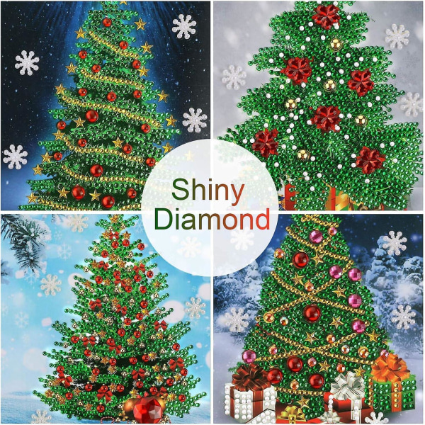 4 stk 5d julekort gør-det-selv håndlavede diamantmalingssæt Juletræ lykønskningskort med konvolut til julehilsen gaver