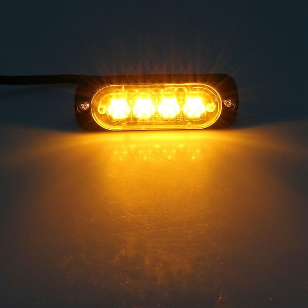4 kpl 4 Led Amber Recovery Strobe Lights 12v 24v Orange Grill Breakdown Flashing（Musta）