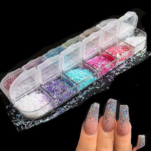 12XSP Holografinen Nail Art Glitter 3D Color Full Flakes