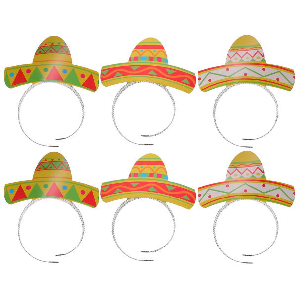 Tinksky 6-delers Cinco De Mayo Fiesta party fargerike stråhatt pannebånd tilbehør (som vist på bildet)