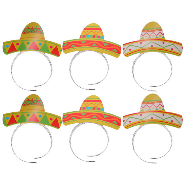 Tinksky 6-piece Cinco De Mayo Fiesta party colorful straw hat headband accessories (as shown in the picture)