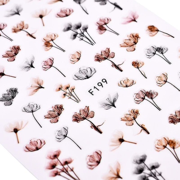 F079 Blooming Flower 3d Art Stickers Dekaler Selvklebende manikyr Neglespisser dekorasjon