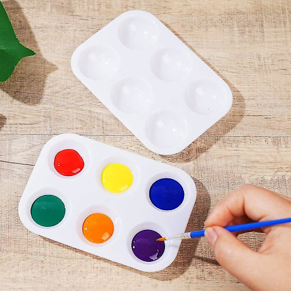 30 st vita plastfärgspaletter 6 brunnar rektangulära