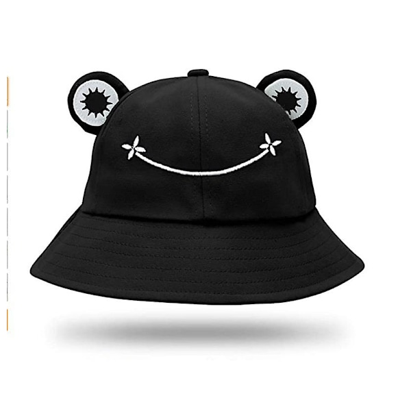 Groda hatt hink solhatt för kvinnor groda hink hatt sommar utomhus hopfällbar andningsbar hink hatt för kvinnor-svart-barn: 51-53 cm