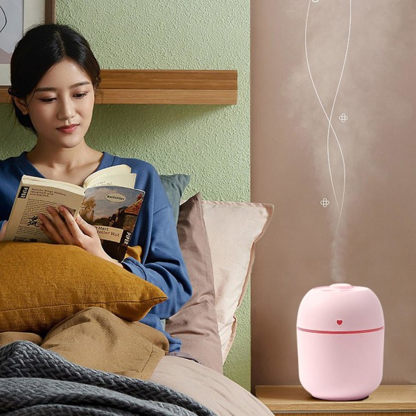 Mini luftfuktare, USB Aroma luftfuktare, skrivbordsluftfuktare med LED färgglada lampor för bil, kontor, sovrum och vardagsrum (rosa)