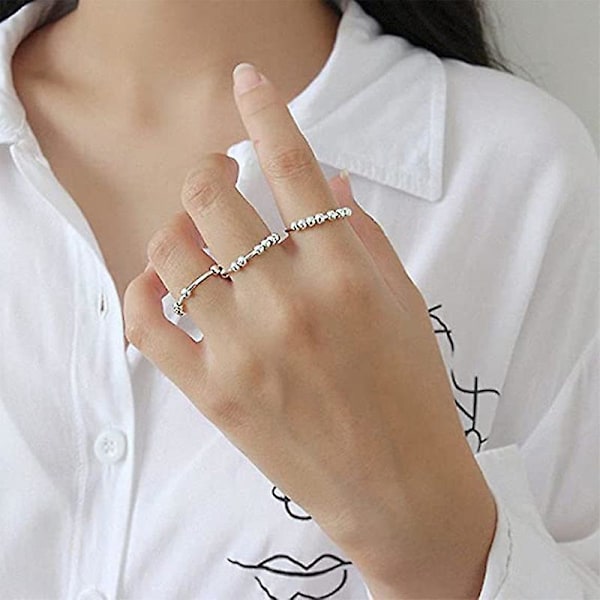 925 Silver Anti-ångest Ringar för Kvinnor Mäns Fidget Ringar Ångest Ångest Ringar Med Pärlor Snurrande Ringar Ångest Snurrande Ringar Silver