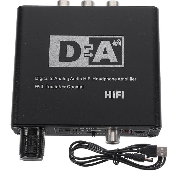 Fiberoptisk til Rca-konverter fiberoptisk til analog lydadapter for TV-høyttalere (9,9X8,5X3CM, svart)